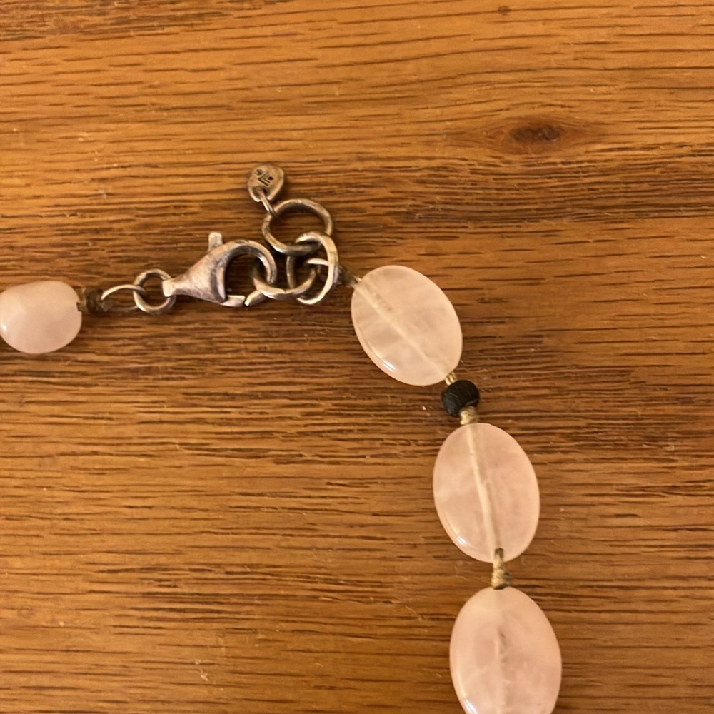 Retired Silpada Silver Pink Rose Quartz Palm Wood Silk Knitted Necklace N1819 - Picture 9 of 9